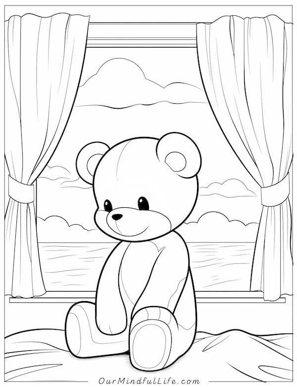 Teddy bear by the window