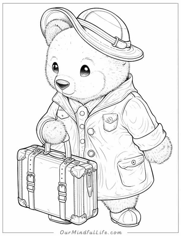 Teddy bear on a trip coloring page