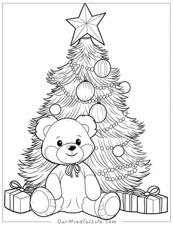Teddy bear under the Christmas tree