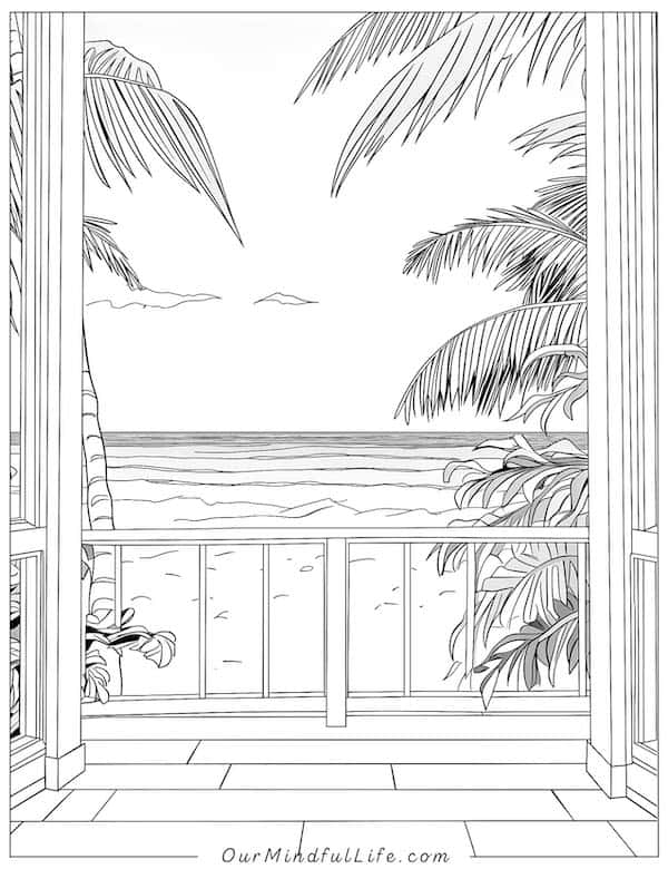Beach view from balcony coloring page