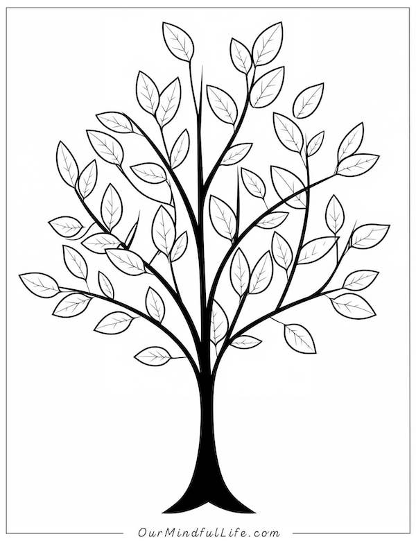 Beginner friendly tree and leaves coloring page