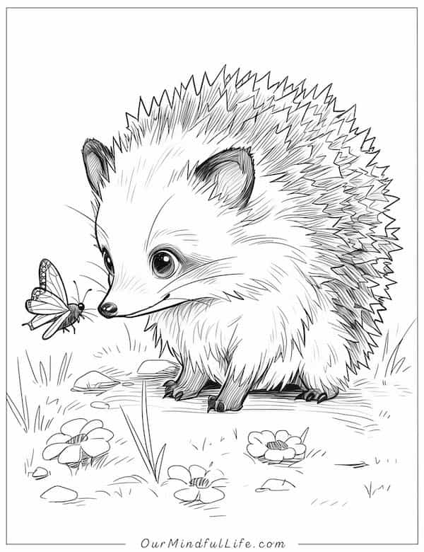 Butterfly and hedgehog coloring page
