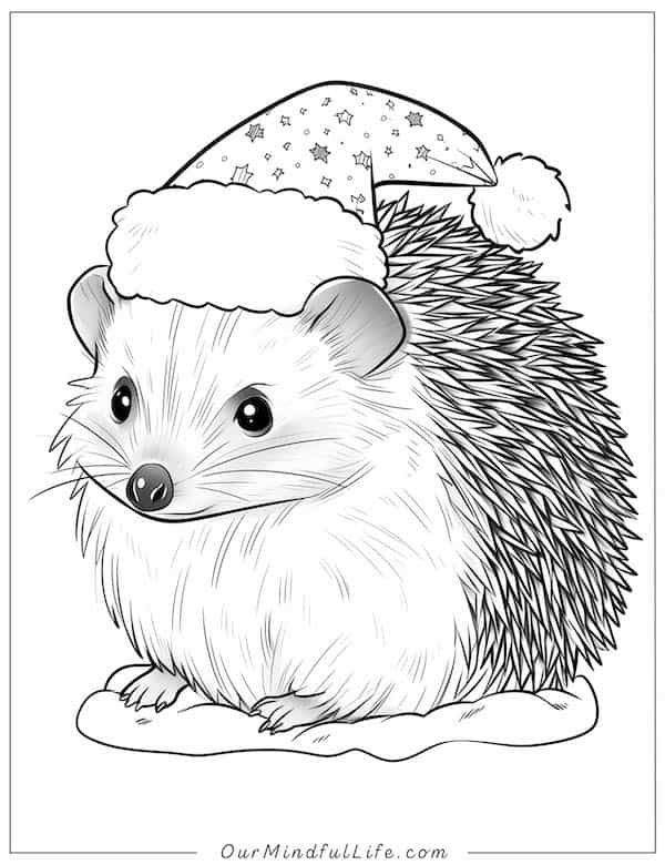 Christmas hedgehog coloring page