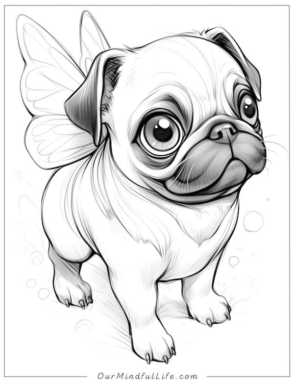Cute fairy pug coloring page