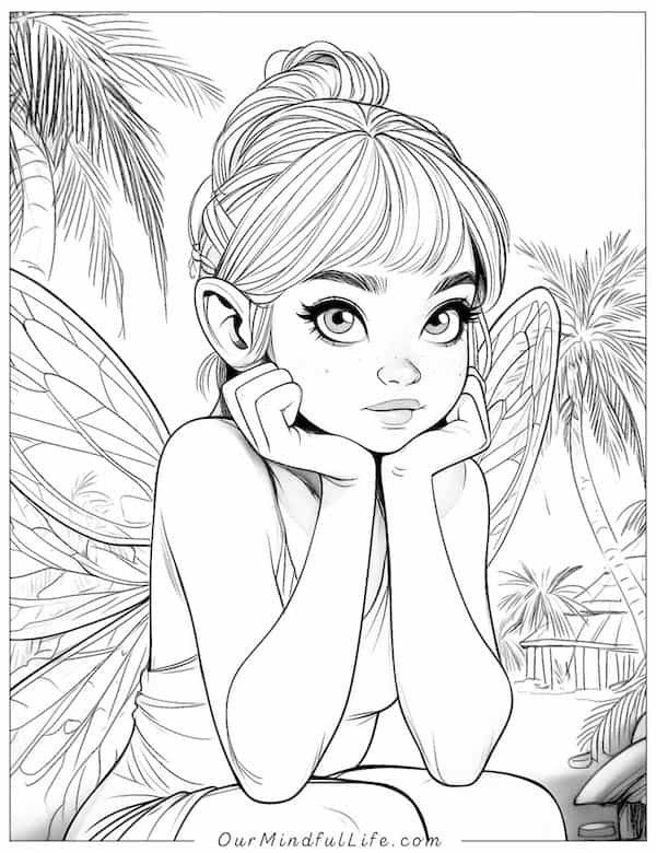 Cute little island fairy coloring page
