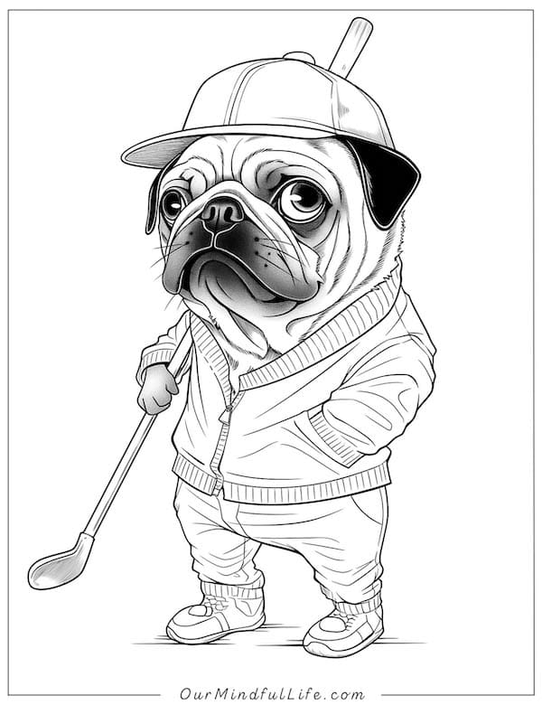 Golfer Pug coloring page