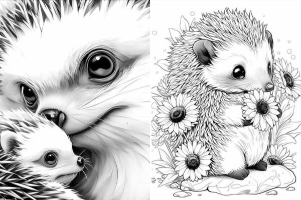 Hedgehog coloring pages for kids and adults