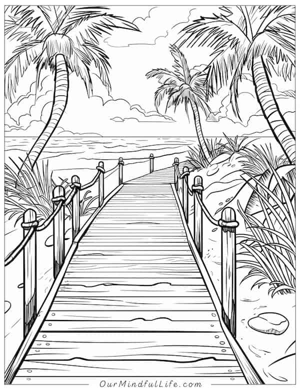 Little wooden path to the beach coloring page