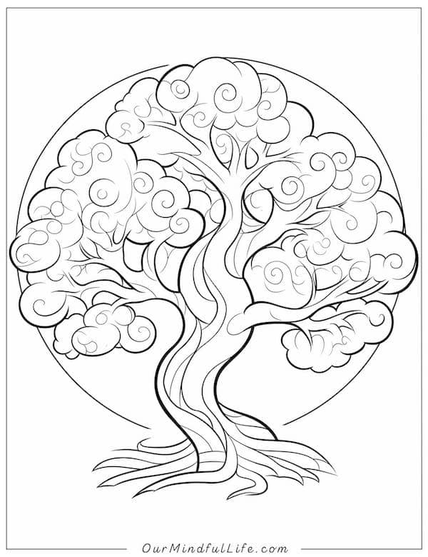Moon and tree coloring page