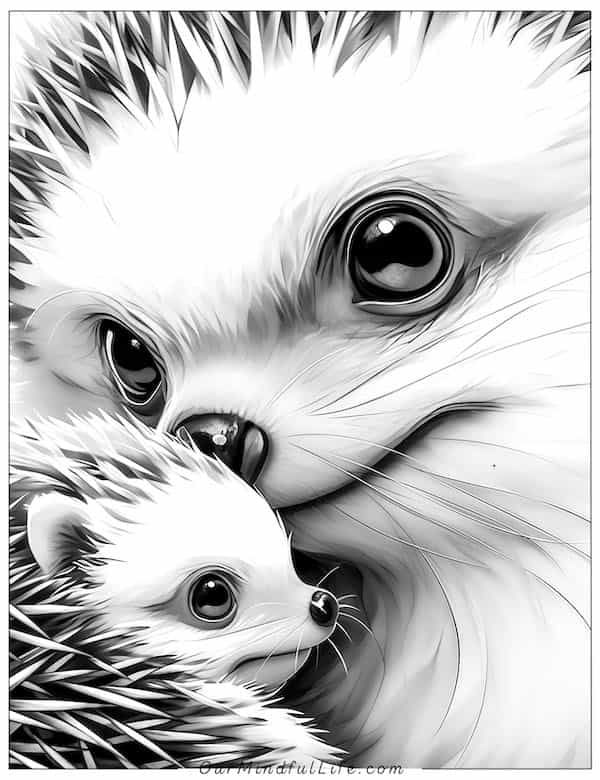 Mother and baby hedgehog coloring page