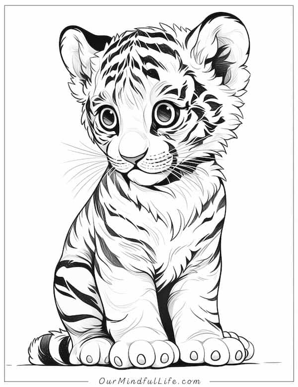 Realistic tiger cub coloring page