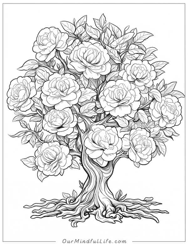 Rose tree coloring page