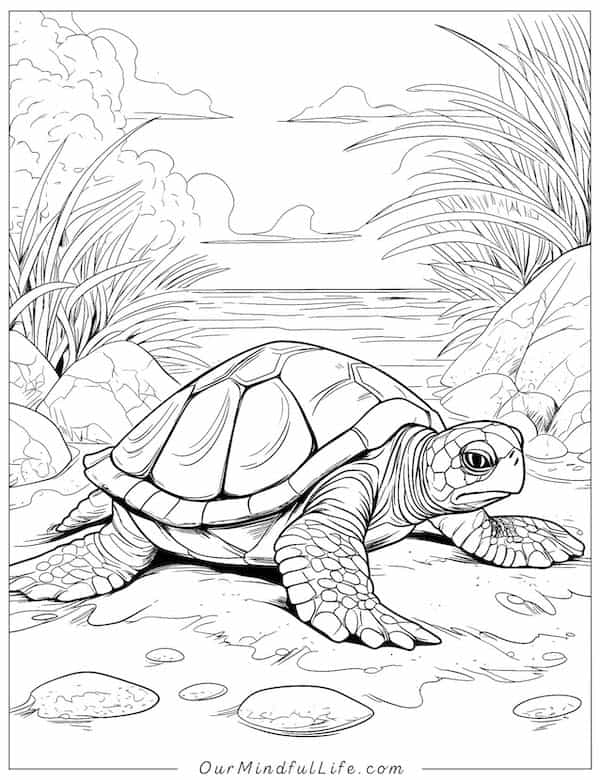 Sea turtle on the beach coloring page