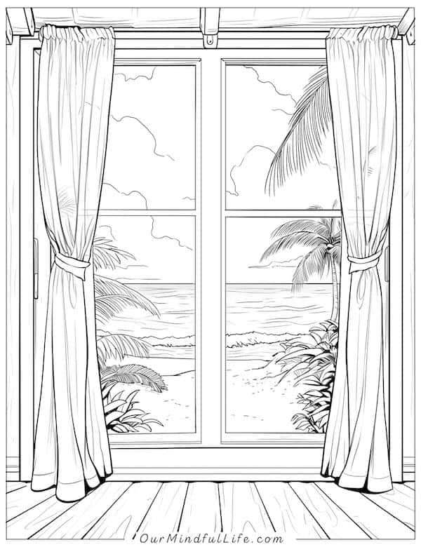 Serene beach view coloring page