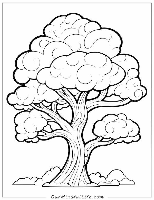 Simple cloud like tree coloring page
