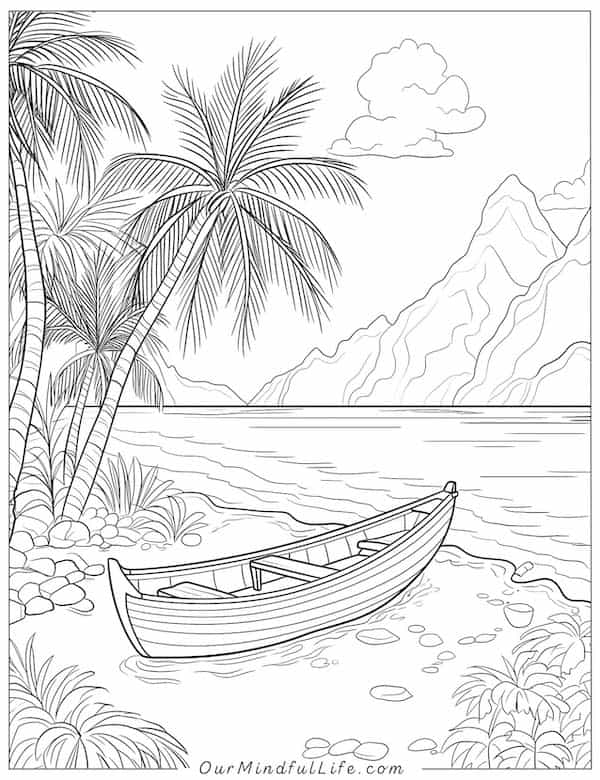 Small boat on the beach coloring page