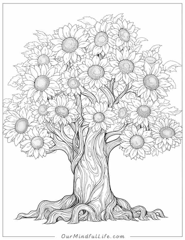 Sunflower tree coloring page