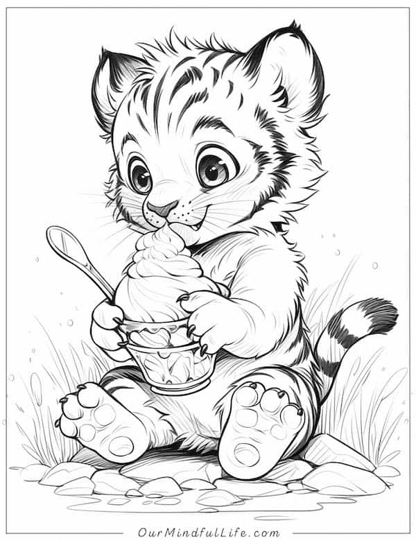 Tiger and ice cream coloring page
