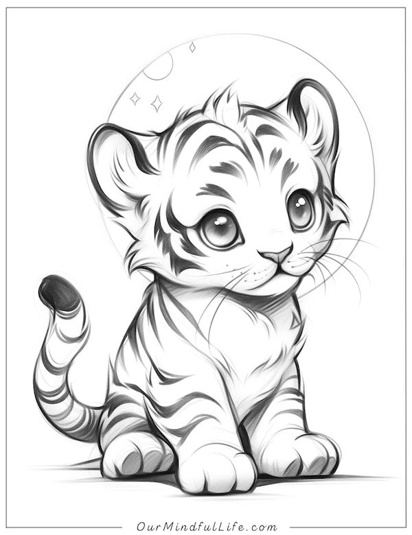 Tiger and the moon coloring page