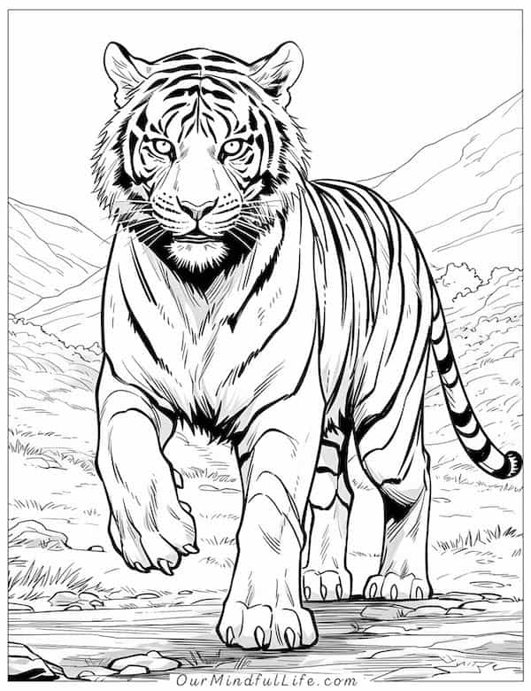 Tiger in the wild coloring page
