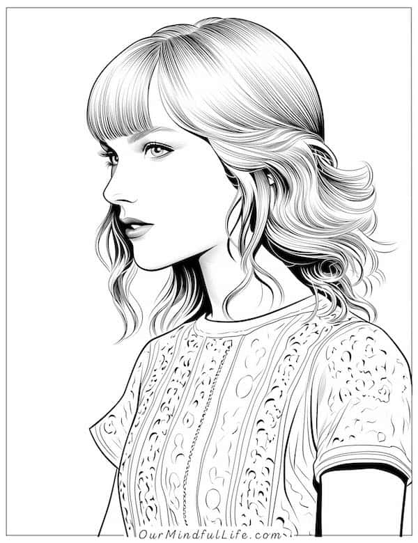 Beautiful Taylor Swift profile portrait coloring page