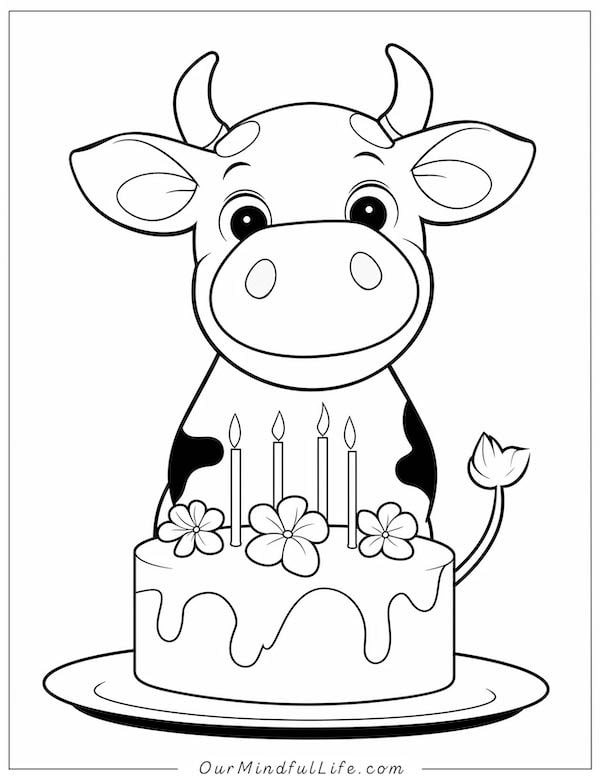 Birthday cow coloring page
