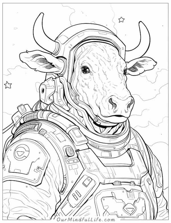 Cow Astronaut coloring page