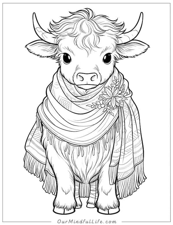 Cow with quilt coloring page