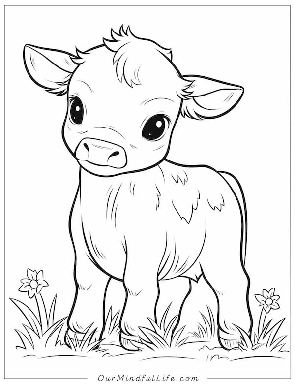 Cute and simple cow calf coloring page