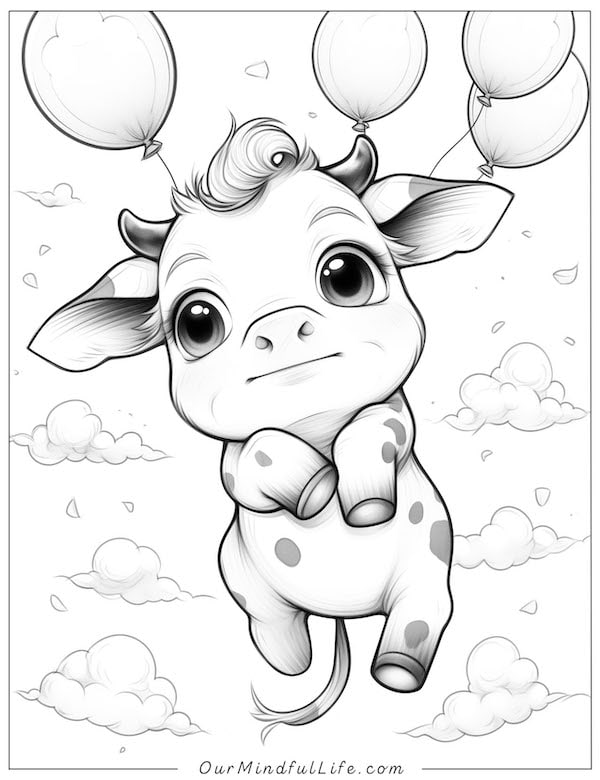 Flying baby cow coloring page