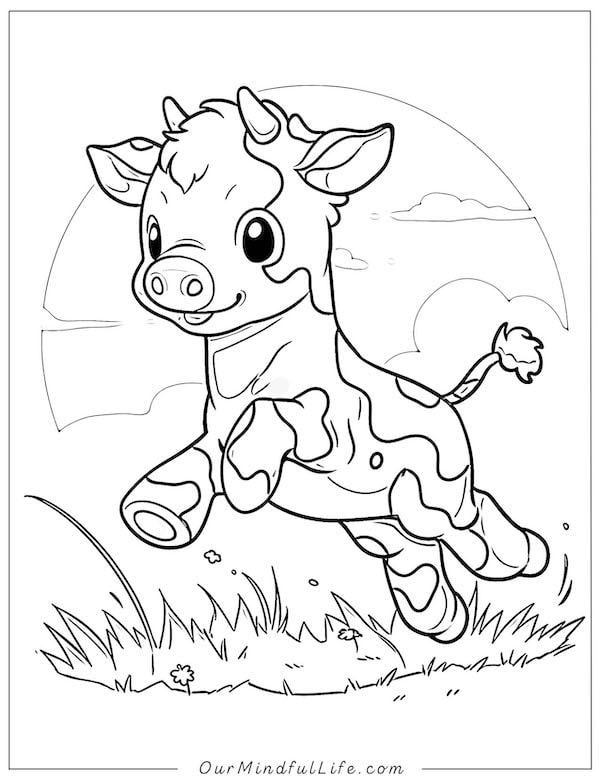 Happy baby cow coloring page