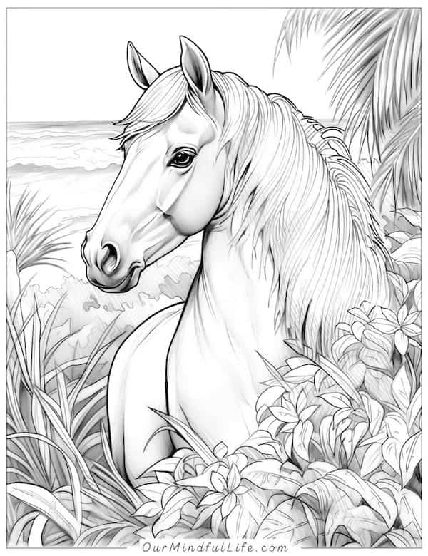 Horse by the sea coloring page