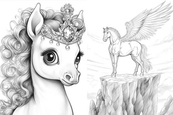 Horse coloring pages for kids and adults