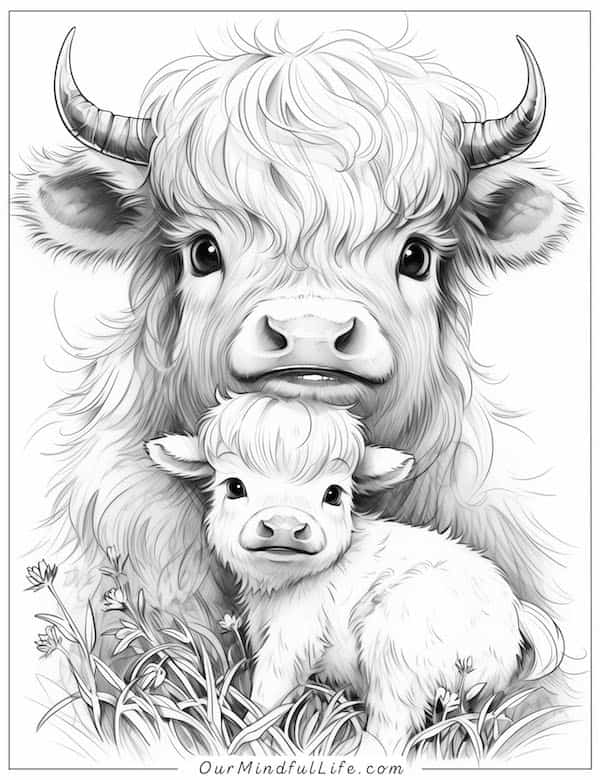 Mama and baby cow coloring page