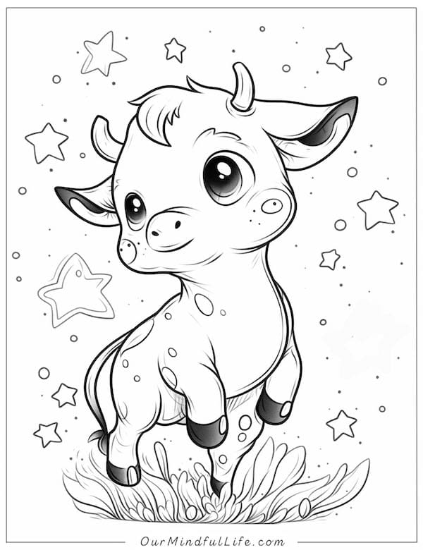 Reaching for the stars cow coloring page
