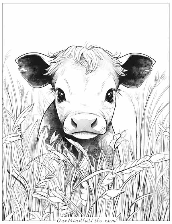 Realistic cow calf coloring page