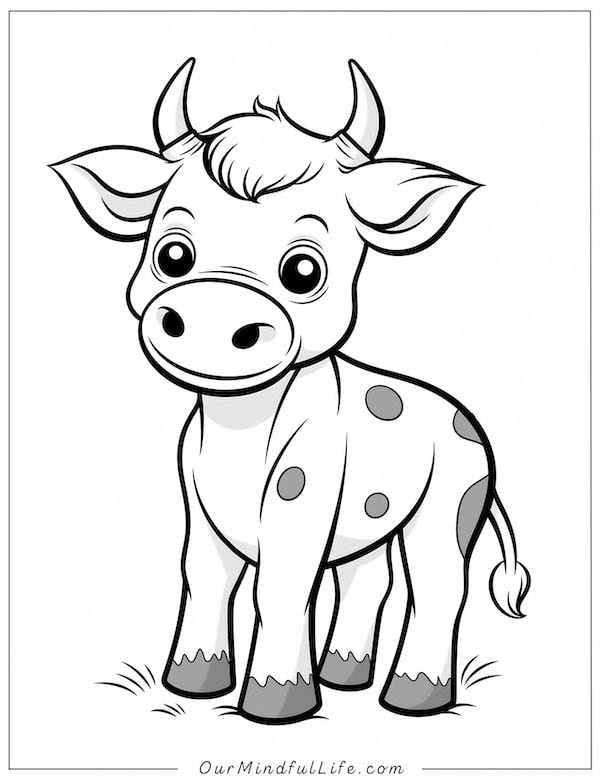 Simple cow coloring page for kids