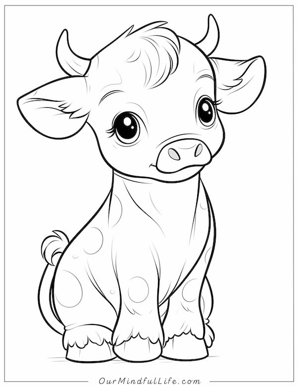 Simple cow coloring page for kids