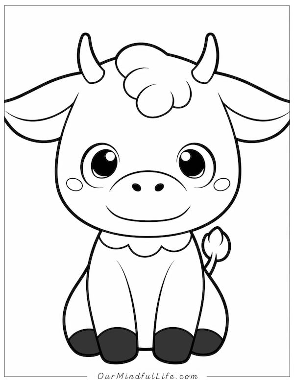 Simple cow coloring page for kids
