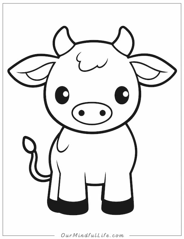 Simple cow coloring page for kids