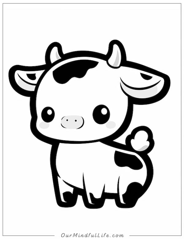 Simple cow coloring page for kids