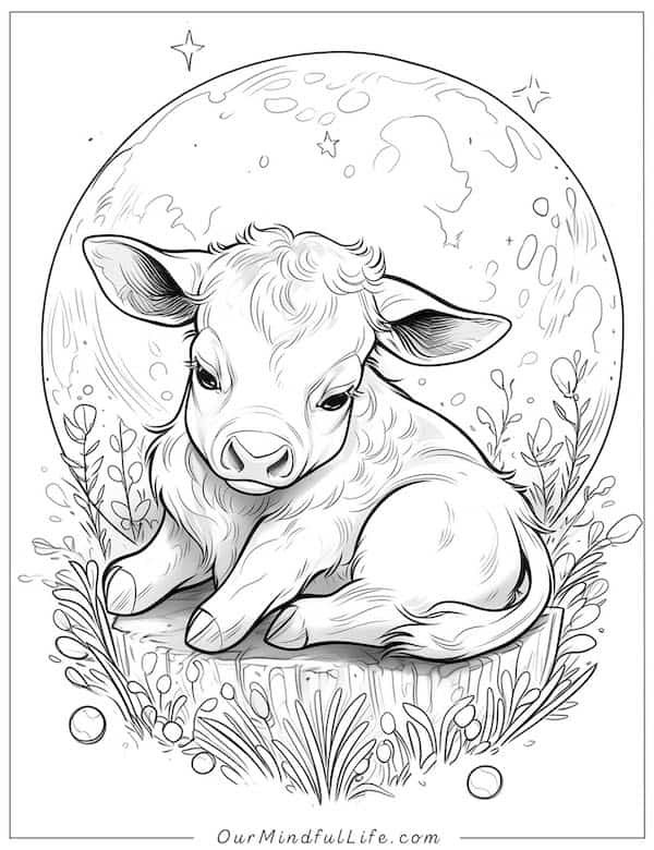 Sleeping baby cow coloring page