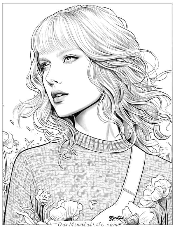 Taylor Swift floral coloring page