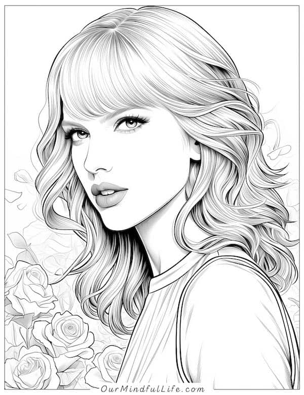 Taylor Swift floral coloring page