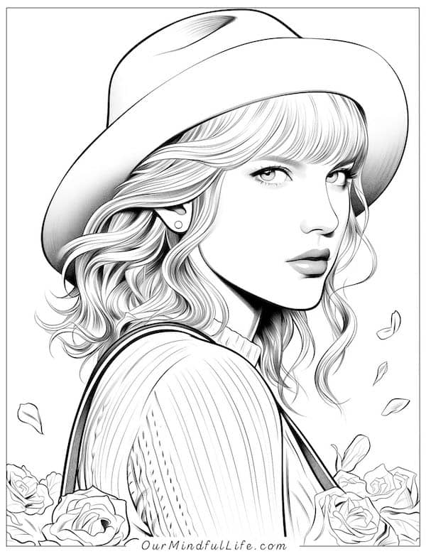 Taylor Swift floral coloring page