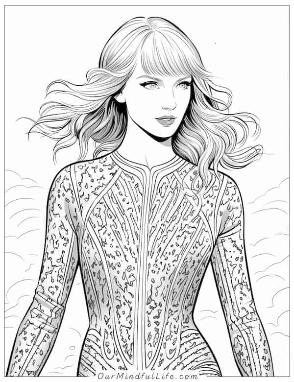 Taylor Swift in glittery outfit coloring page