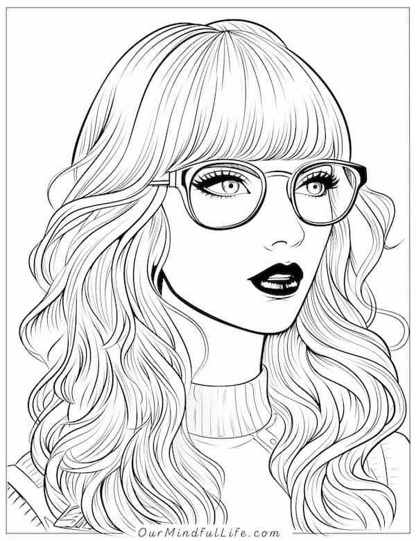 Taylor Swift with glasses coloring page
