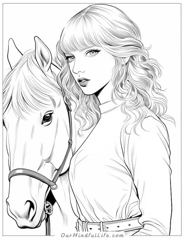 Taylor Swift with white horse coloring page