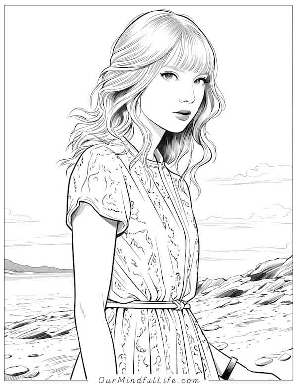Taylor on the beach coloring page
