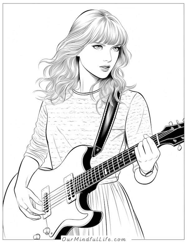 Taylor playing guitar coloring page